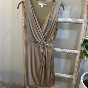 Boston Proper Elegant Gold Sleeveless Knot Dress